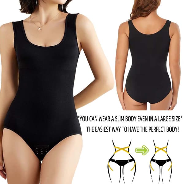 Sømløs hel bodysuit shapewear stringtruser kroppsformer midjetrener magekontroll slankende undertøy korsett for kvinner black M-L