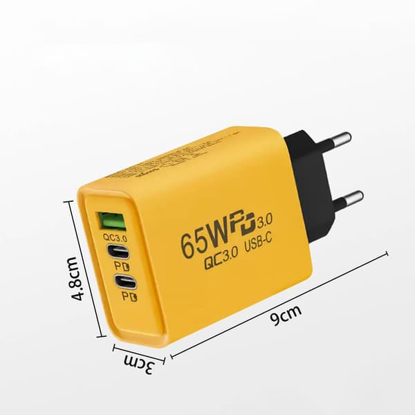 65W USB C-laddare Snabbladdning EU-kontakt PD USB-C Typ-C Snabbladdning Gul EU 65w