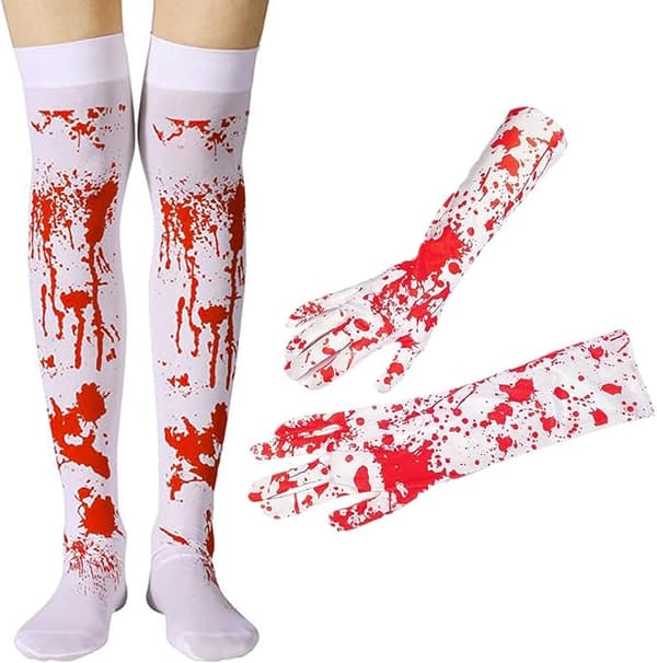 2 par Halloween blodige sokker handsker lårhøje strømper blodplettede handsker gyser Halloween cosplay kostumer til kvinder piger 1 Pair One Size