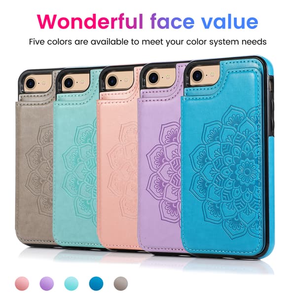 iPhone-etui med kortholder, blomstret magnetisk flip-etui til iPhone-pung til kvinder Blue iphone14