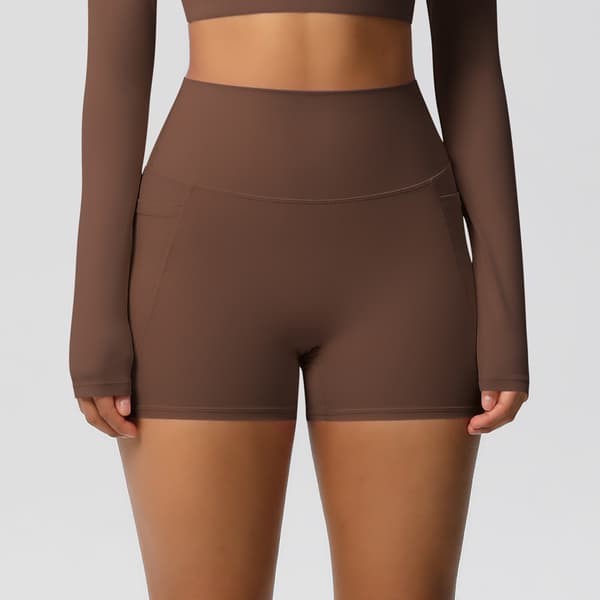 Høy midje nylon yogashorts med sidelomme navy blue S