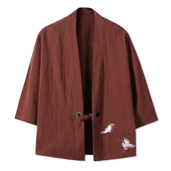 Broderi Haori Kimono Harajuku Japansk Stil Plus Size Män Samurai Kostym Yukata Asiatiska Kläder Kofta Kvinnor Jacka Coffee 2XL