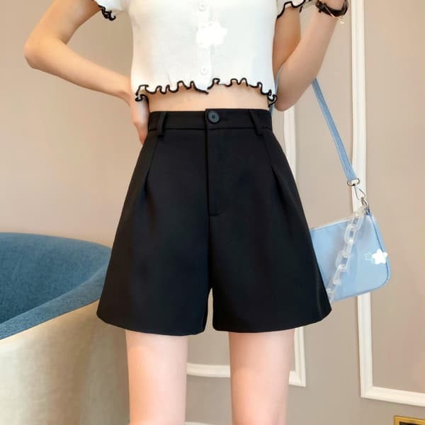 Dam Högmidjade Sommar Oversized Tunna Vida Benbyxor Svarta Fritids Hot Pants Black S