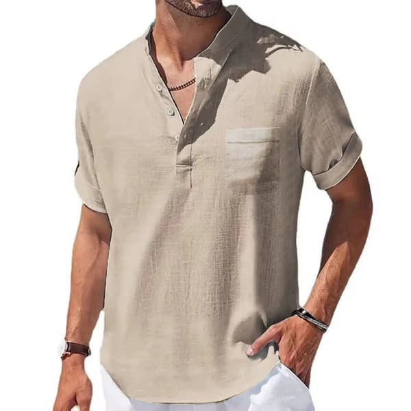 Sommer bomuld og hør kortærmet T-shirt til mænd White M:42.5-50kg