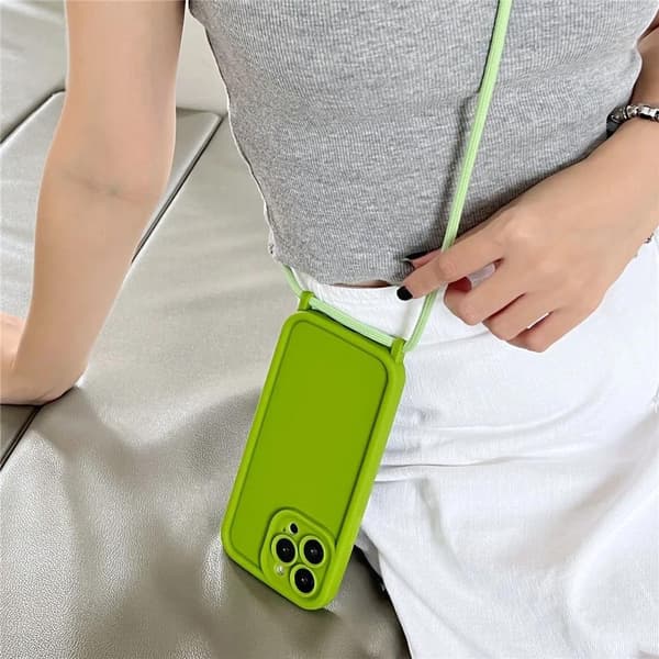 Crossbody-halskjedejusterbar snor silikontelefondeksel til iPhone 16 15 14 13 12 11 Pro Plus mykt deksel white iphone15plus