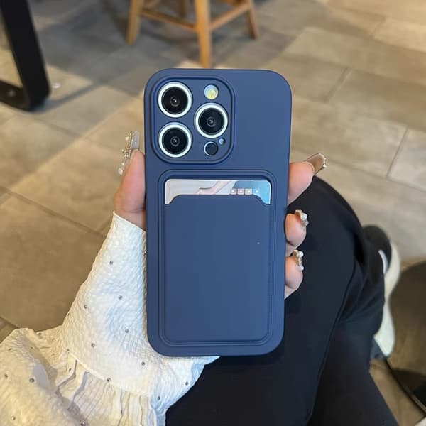 Halkfritt silikonfodral för iPhone med korthållare Dark Blue iphone17