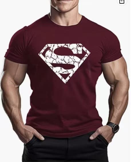 Mænd Bomuld Superman Mønster Trykt Gym Træningstop S-3XL wine red S