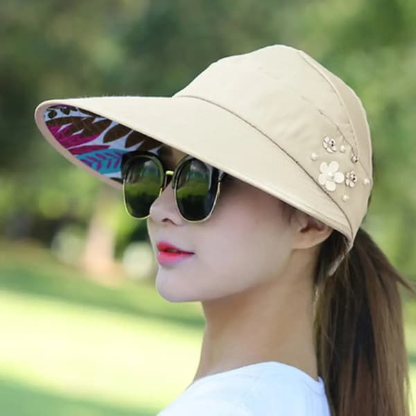 Mode Dam Sommar Semester Bredbrättad Vikbar Solhatt Anti-UV Strandvisir Mössor Fritidsmössor black