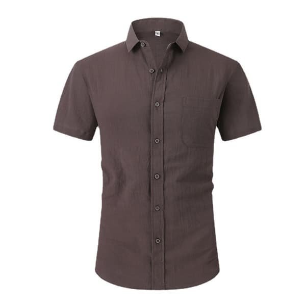 Bomull Lin Skjorter for Menn Sommer Ensfarget Nedbrettbar Krage Bomull Lin Uformell Skjorte Menn Strandstil Dark Blue M