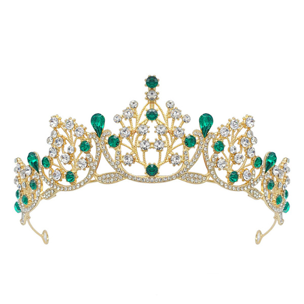 Prinsesskristall Strass Hårband Gold Green
