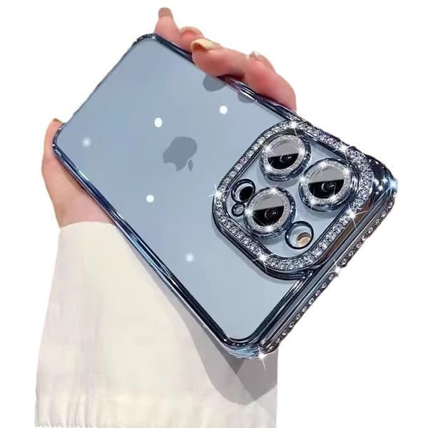 Klart glitterfodral kompatibelt med iPhone, diamantstrass med kameraskyddsfodral Orange 15plus