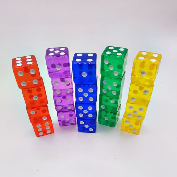 50-pack 16MM färgglada transparenta tärningar med 6 sidor, 5 färger All Purple