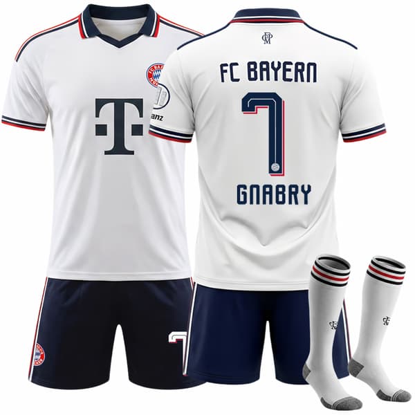 26-27 Bayern München Udebanetrøje Børnefodboldudstyr NR.7 GNABRY Trøje Shorts Sæt Drengefodbolduniform Med Strømper 7 18