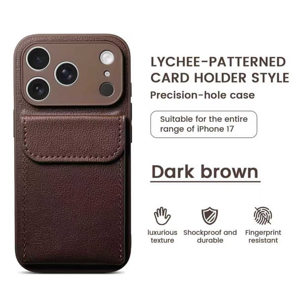 Kortfack Fickhållare Plånboksfodral för iPhone 17 Air 16 E 15 14 12 13 Mini 11 Pro Max Plus Stötsäkert Läderfodral deep brown iphone15promax