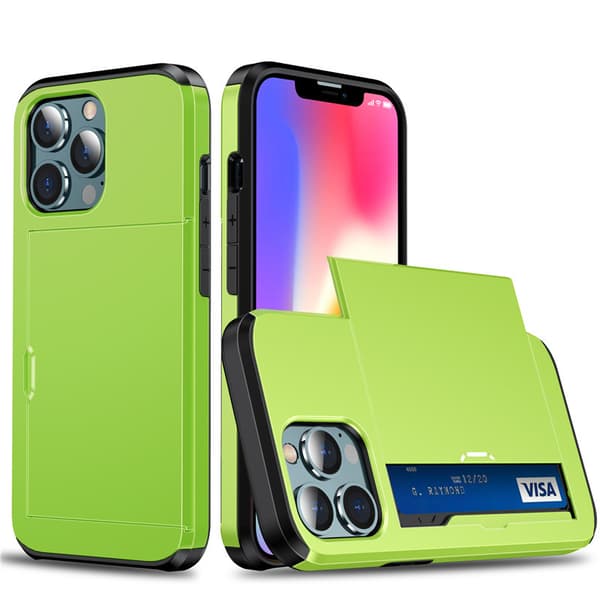 Kompatibel med iPhone 17 16 15 14 13 12 Pro Max Stötsäkert mobilskal med korthållare, extra förstärkt skyddsfodral Green iphone14plus