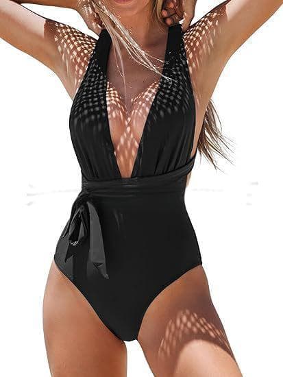 Kvinder Badedragt Et Stykke V-hals Halter Rygløs Ruched Mavekontrol Vintage Badedragt Coffee M