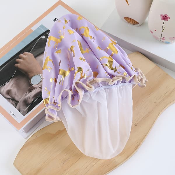 Dobbeltlags dusjhette Vanntett Elastisk Badehette For Kvinner Dusj Spa Salong Flerfarget Peach Yellow