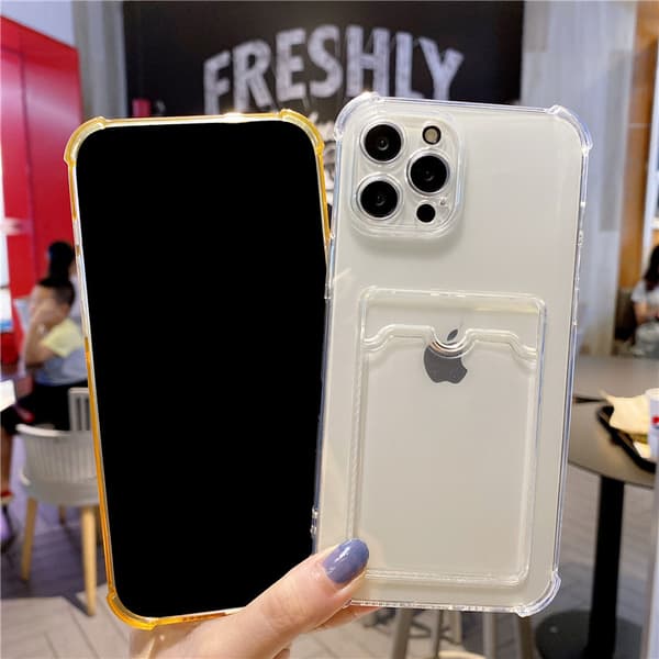 Gjennomsiktig iPhone 17 16 15 14 13 12 11 Pro Max deksel med kortholder og kamerabeskyttelse Transparent iphone14plus