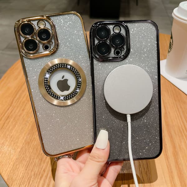 Kompatibel med iPhone magnetisk glitterdeksel med MagSafe, full beskyttelse slankt støtsikkert deksel med kamerabeskyttelse 11 12 13 14 15 16 17 Pro Max Silver iphone14plus