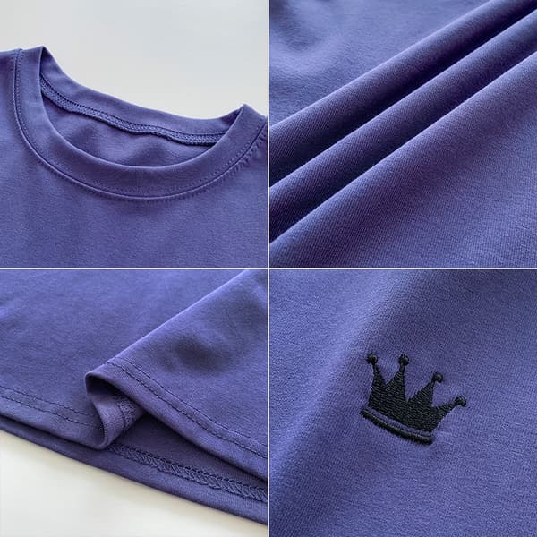 Sommar Dam T-shirt Slim Broderad Rund Hals Kortärmad Bas Topp Purple M