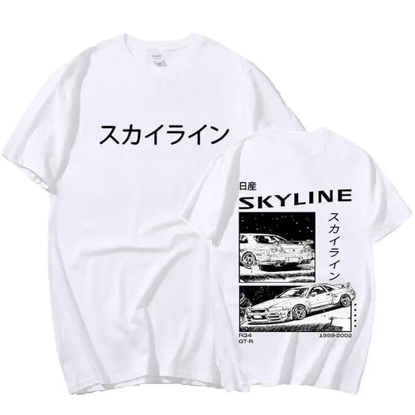 Unisex bomullstopp med anime-trykk, uformell T-skjorte for sommeren Black S