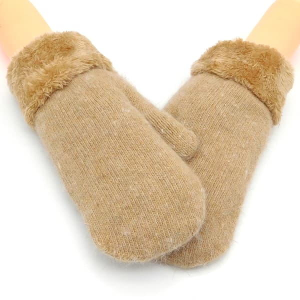 Damhandskar i sammet med dubbla lager för vintern, tjocka plyschstickade fleecefodrade termiska handskar, vindtät mudd Deep Grey One Size