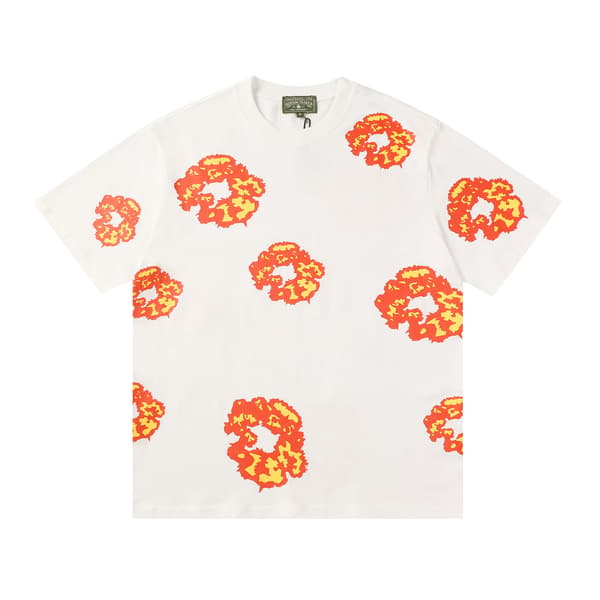 Denim Tears Sommar Lös Casual Topp Bomulls T-shirt S-2XL White Orange XL