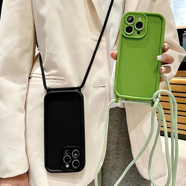 Crossbody-halskjedejusterbar snor silikontelefondeksel til iPhone 16 15 14 13 12 11 Pro Plus mykt deksel white iphone14plus