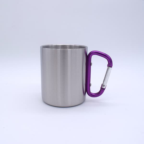 Kaffemugg i rostfritt stål med dubbelvägg och lila handtag - Hållbar och glansig Purple 300ml