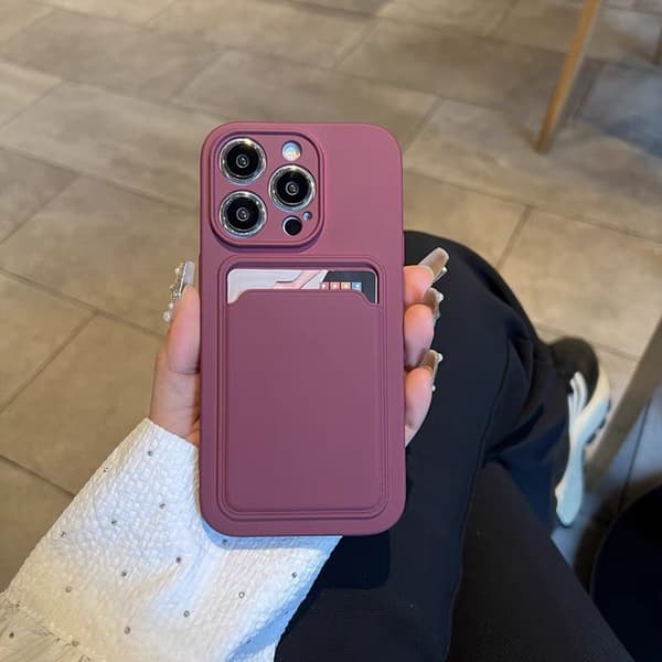 Halkfritt silikonfodral för iPhone med korthållare Wine Red iphone14pro