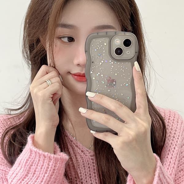 Fodral kompatibelt med iPhone Glitter Stars Wavy Edge TPU-skydd Flerfärgad Black 14plus