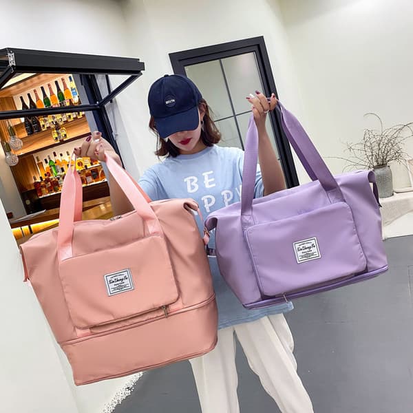 Stor sammenleggbar koffert, lett og vanntett duffelbag med festestropp, tørr og våt separasjon sammenleggbar koffert Mid Grey