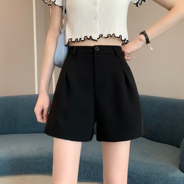 Dam Högmidjade Sommar Oversized Tunna Vida Benbyxor Svarta Fritids Hot Pants Black S