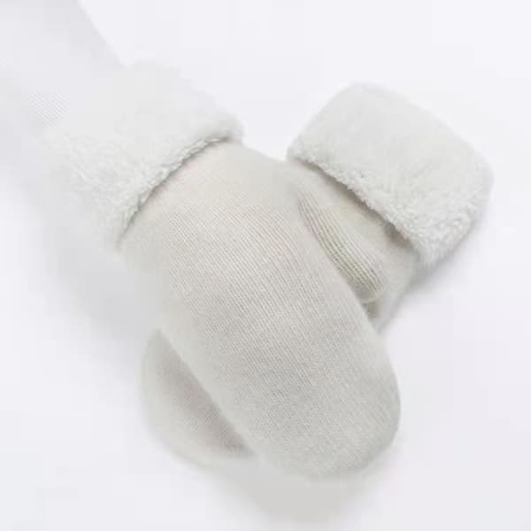 Damhandskar i sammet med dubbla lager för vintern, tjocka plyschstickade fleecefodrade termiska handskar, vindtät mudd Light Grey One Size