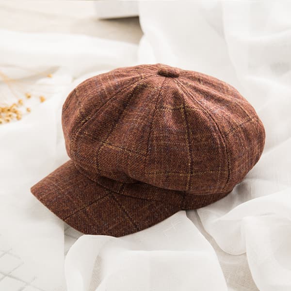 Kahdeksankulmaiset hatut Maalaushatut Newsboy Naiset plaid Orange
