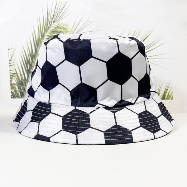 Unisex Fodboldprint Lærred Solhat Strandhat Fiskerhat White 56-58cm