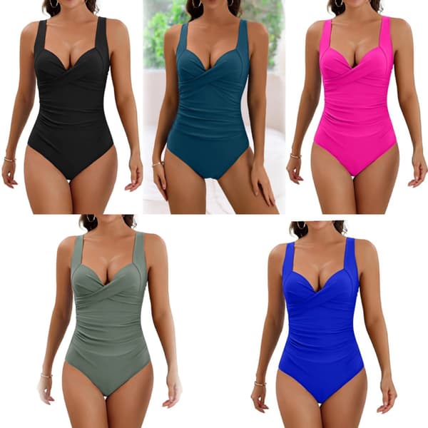 Badedrakt Sexy Ensfarget Mage Dekke Kryss Ryggløs Bikini Black M
