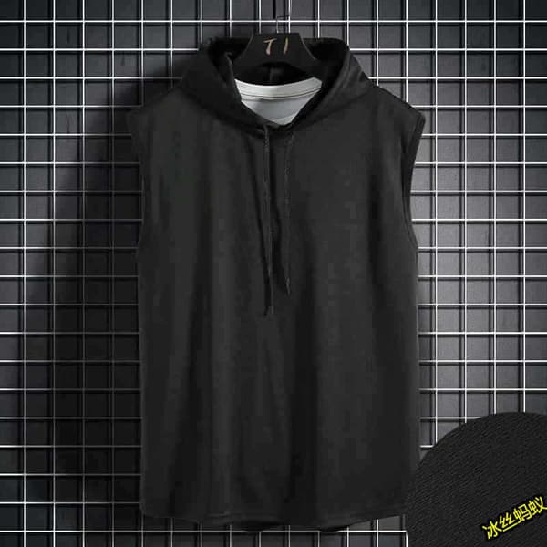 Plus Size Sommar Herrkläder Linne Tröja Ärmlösa Toppar Huvtröja Väst Black 3XL