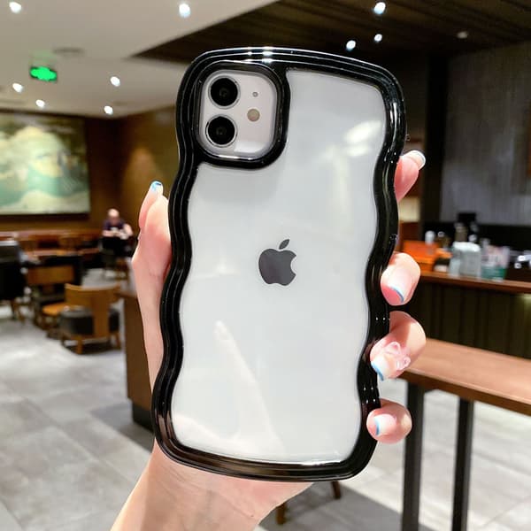 Sött lockigt vågigt ramfodral, transparent mjukt silikonskyddsfodral Black 16plus