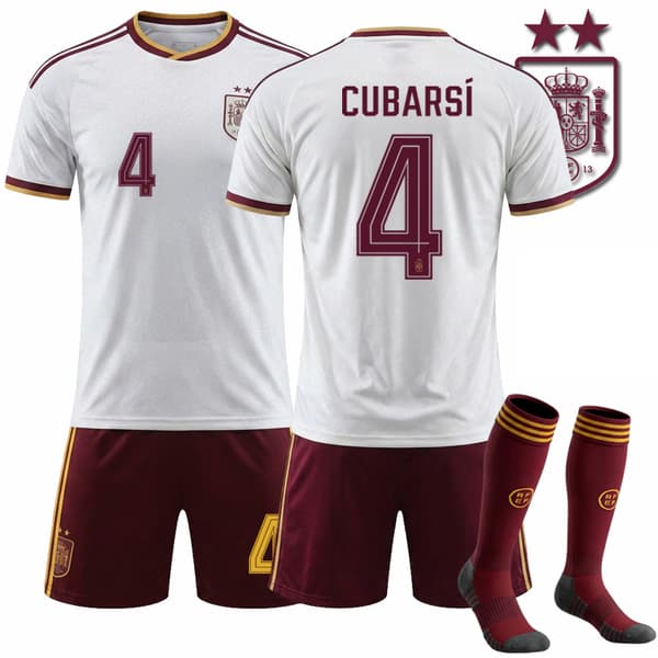 26-27 Spanien Udebane 2-Stjernet Trøje Børnefodboldudstyr NR.4 CUBARSI Trøje Shorts Sæt Drengefodbolduniform Med Strømper 4 26