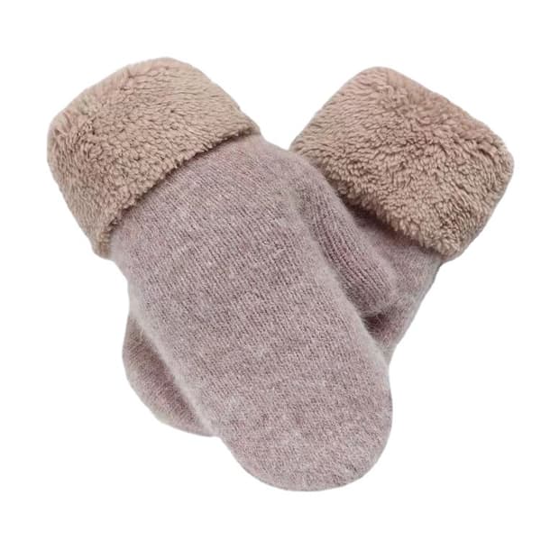 Damhandskar i sammet med dubbla lager för vintern, tjocka plyschstickade fleecefodrade termiska handskar, vindtät mudd Deep Grey One Size