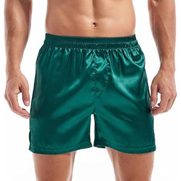 Avslappnade underkläder för män, sovshorts i satin Green S