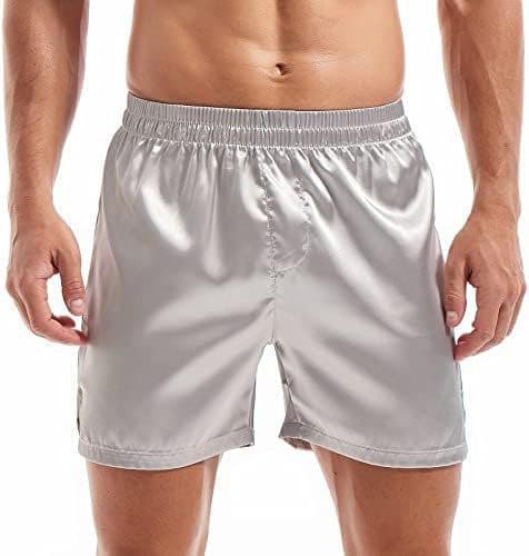 Avslappnade underkläder för män, sovshorts i satin Grey XXXL