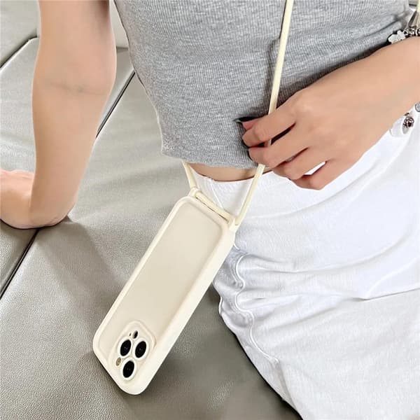 Crossbody-halskjedejusterbar snor silikontelefondeksel til iPhone 16 15 14 13 12 11 Pro Plus mykt deksel white iphone15plus