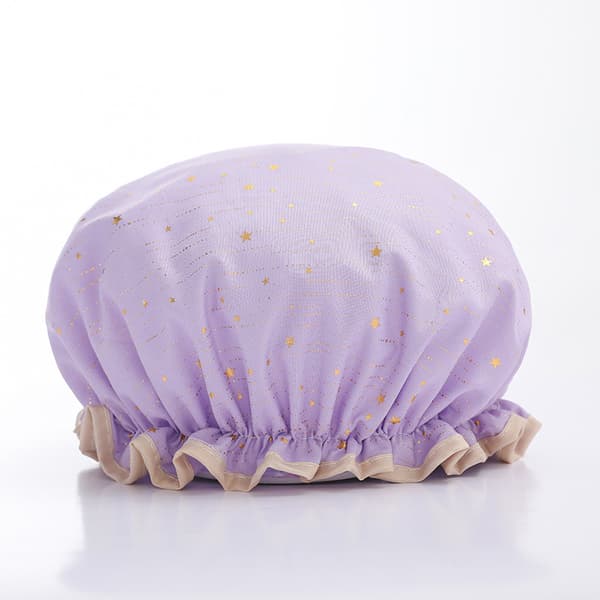 Dobbeltlags dusjhette Vanntett Elastisk Badehette For Kvinner Dusj Spa Salong Flerfarget Star Purple