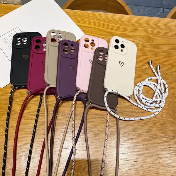 Med snodd kärlek telefonfodral för iPhone 16 15 14 13 12 11 Pro Max Crossbody silikon baksida Deep Purple iphone 13 pro