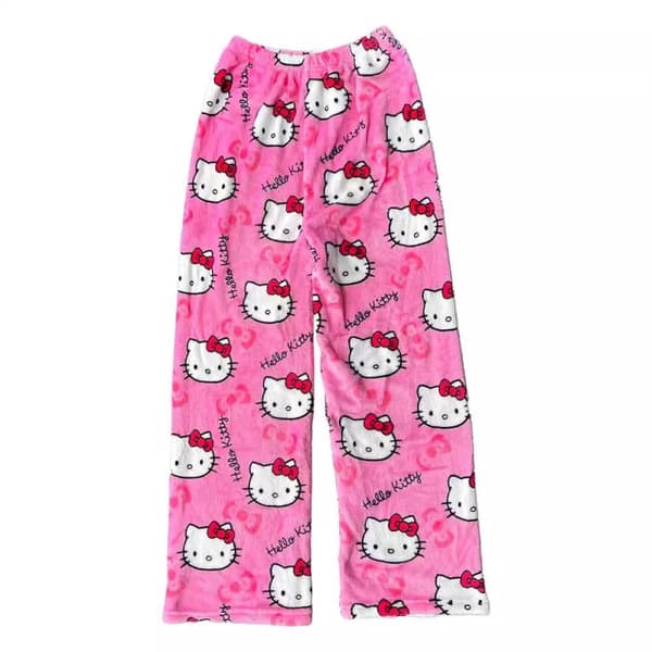Sarjakuva HelloKitty Flannel-pyjamahousut Paksummat pyjamat Musta Pinkki Kissa White L