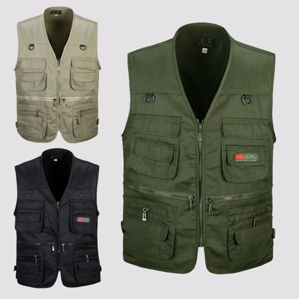 Miesten kalastusliivi, metsästys, vaellus, ulkoiluliivi taskuilla Deep Khaki XL:55-67.5kg