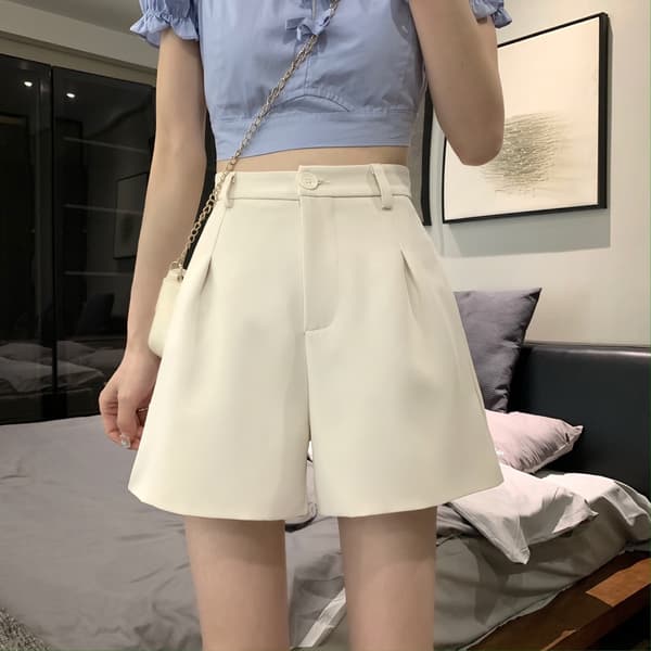 Dam Högmidjade Sommar Oversized Tunna Vida Benbyxor Svarta Fritids Hot Pants Beige S