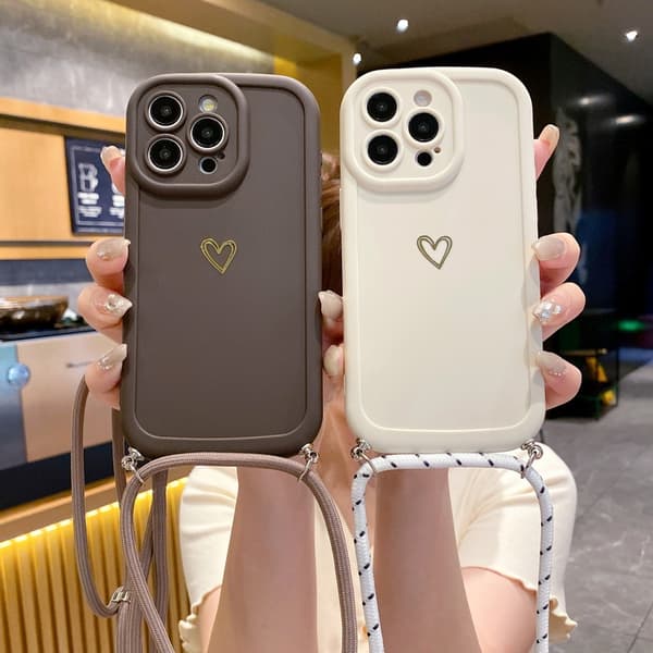 Med snodd kärlek telefonfodral för iPhone 16 15 14 13 12 11 Pro Max Crossbody silikon baksida Coffee iphone 14 pro max